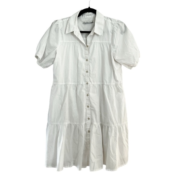 ABERCROMBIE Poplin Tiered White Mini Dress Sz S Tall - Picture 2 of 7